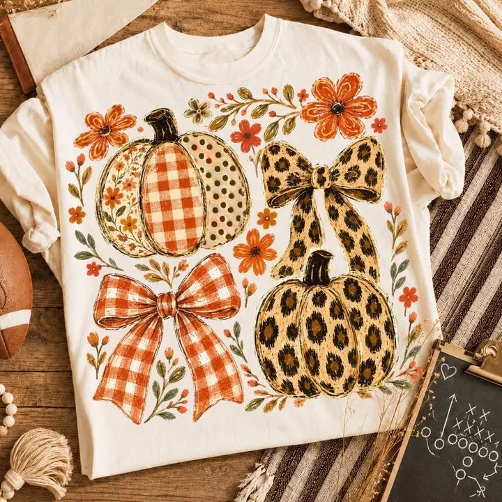 Fall Pumpkin Coquette Bow Shirt,Coquette Floral Autumn Shirt