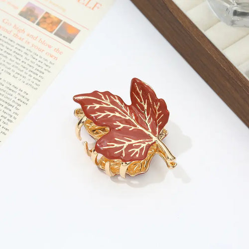 Autumn Maple Leaf Metal Hair Claws with Gold Accents