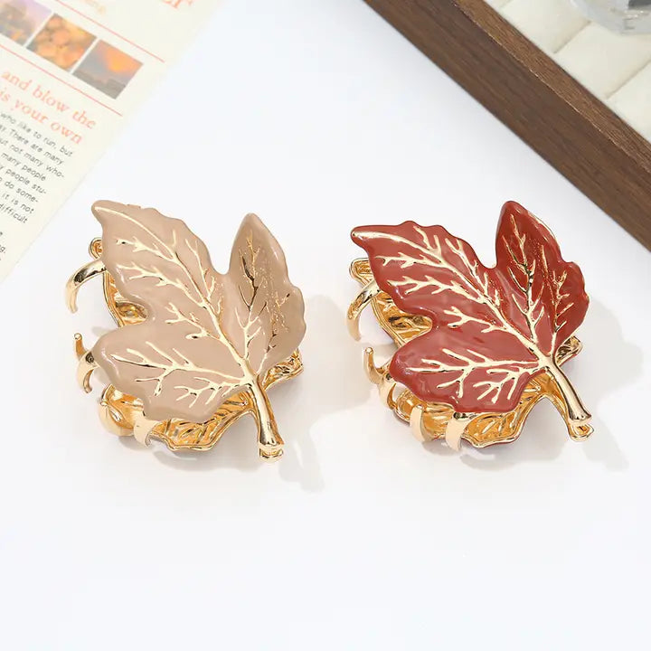 Autumn Maple Leaf Metal Hair Claws with Gold Accents
